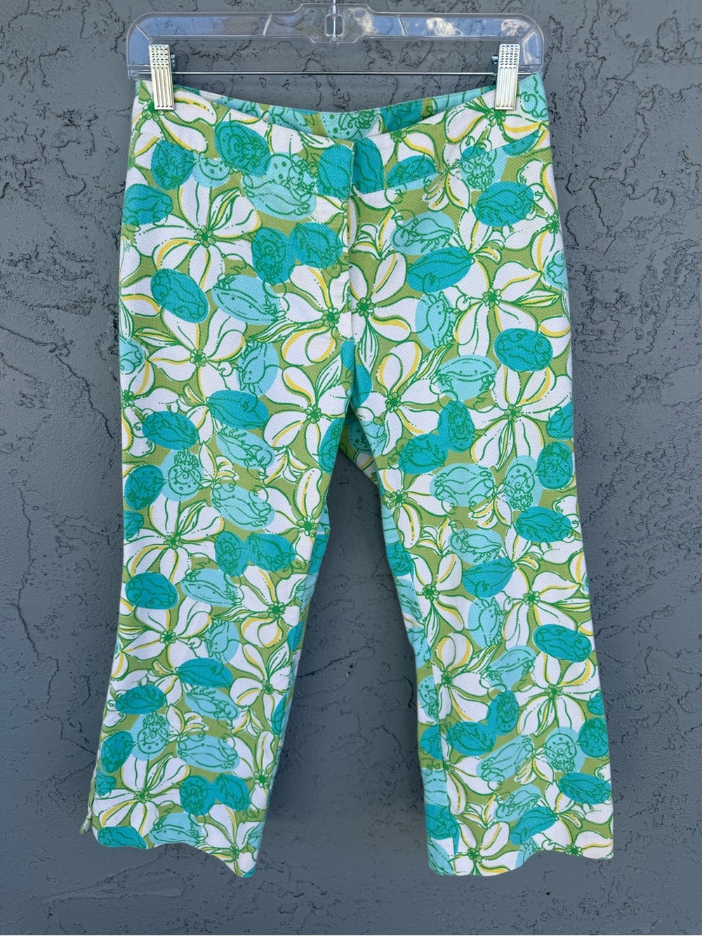 Vintage Lilly Pulitzer Stretch Cotton Ankle Flare Guava Green Crab Cake Pants 4